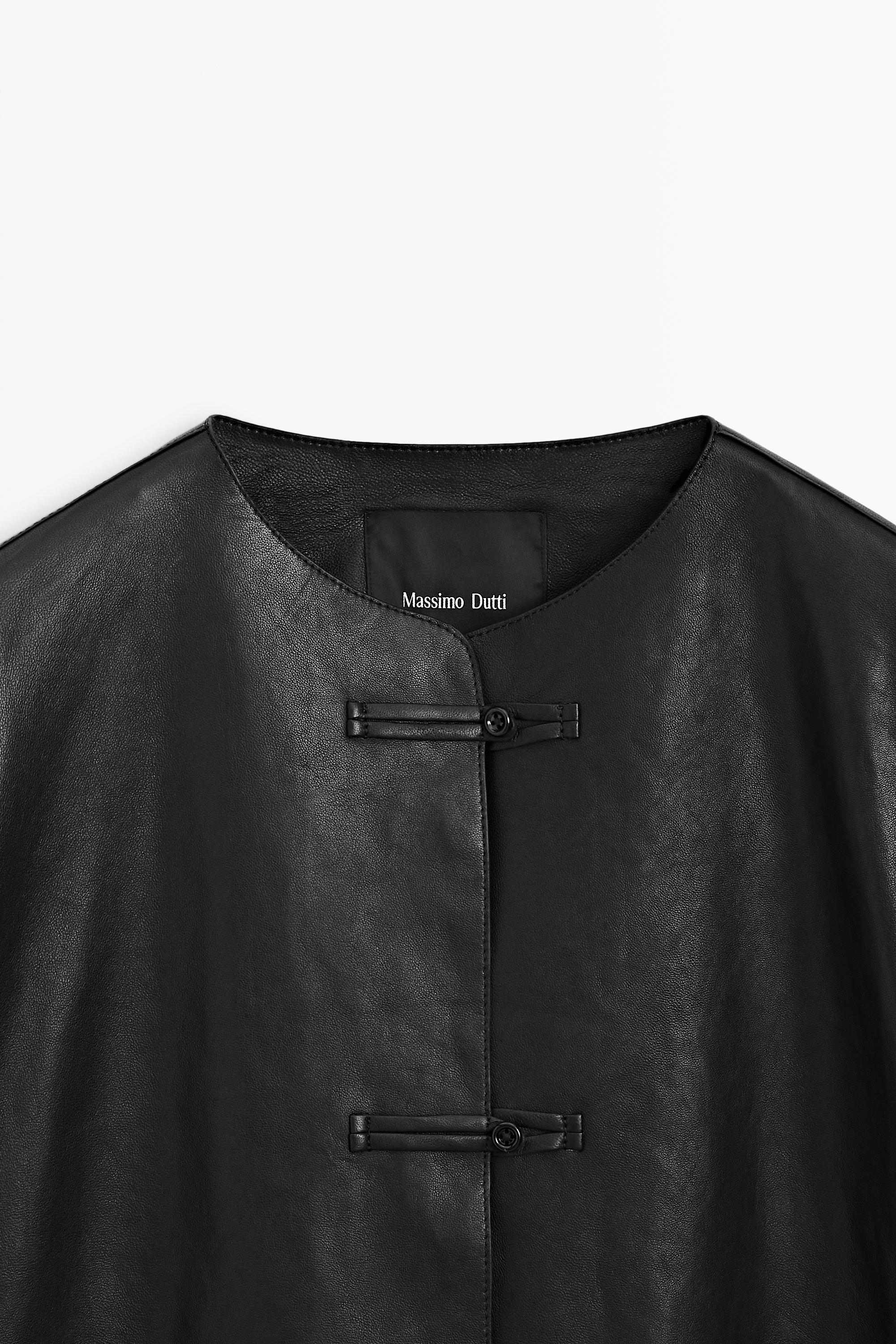Leather jacket with toggle detail